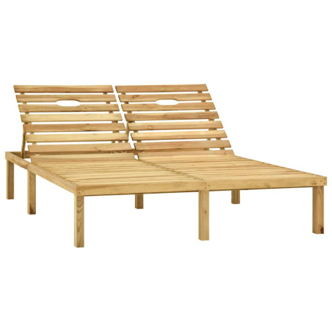 Transat chaise longue bain de soleil lit de jardin terrasse meuble d'extérieur double et coussins crème bois de pin imprégné helloshop26 02_0012754