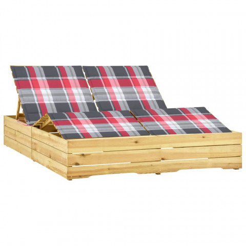 Chaise longue double avec coussins bois de pin imprégné