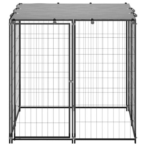 Chenil extérieur cage enclos parc animaux chien 110 x 110 x 110 cm acier noir 