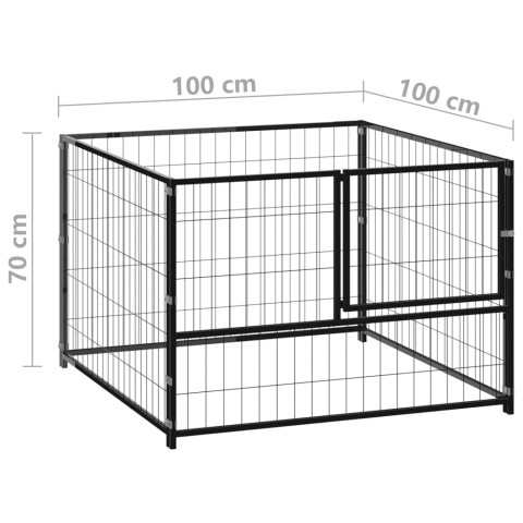 Chenil extérieur cage enclos parc animaux chien noir 100 x 100 x 70 cm acier