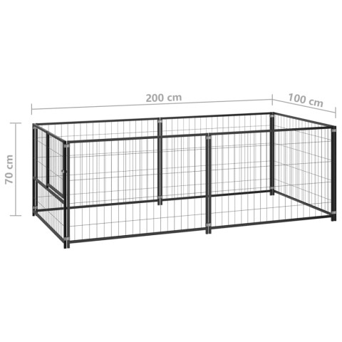 Chenil extérieur cage enclos parc animaux chien noir 200 x 100 x 70 cm acier