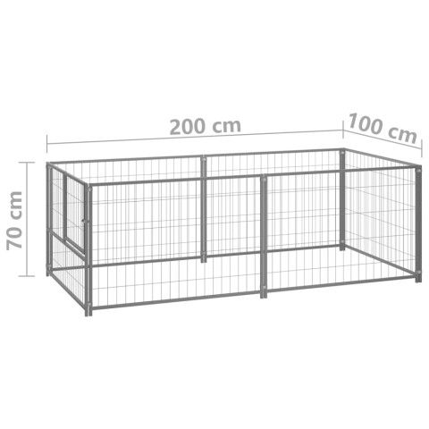 Chenil extérieur cage enclos parc animaux chien argenté 200 x 100 x 70 cm acier  02_0000253