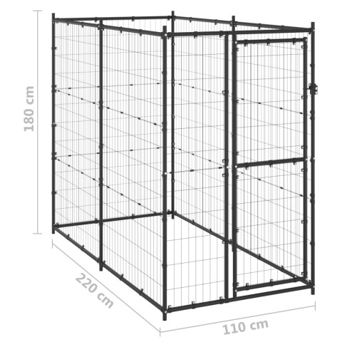 Chenil extérieur cage enclos parc animaux chien d'extérieur pour chiens acier 110 x 220 x 180 cm  02_0000361