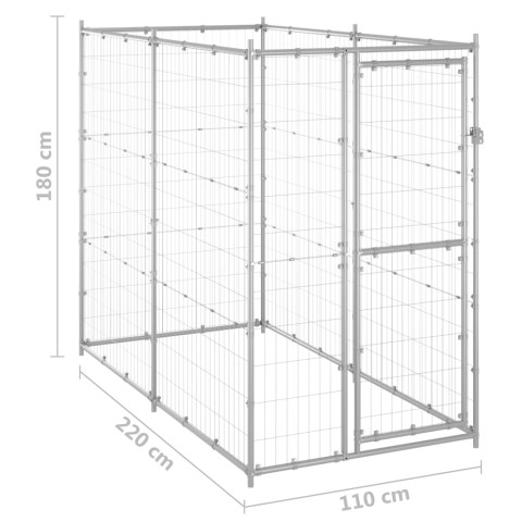 Chenil extérieur cage enclos parc animaux chien extérieur acier galvanisé 110 x 220 x 180 cm  02_0000469