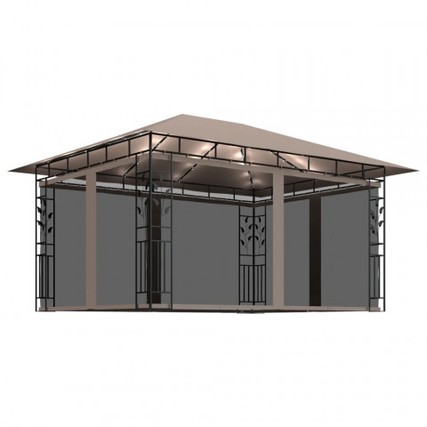  Tonnelle avec moustiquaire et lumières LED 4x3x2,73 m Taupe