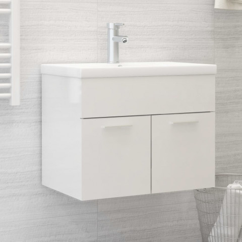 Armoire avec lavabo intégré blanc brillant aggloméré