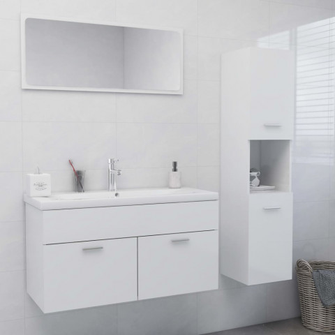 Ensemble de meubles de salle de bain blanc brillant aggloméré