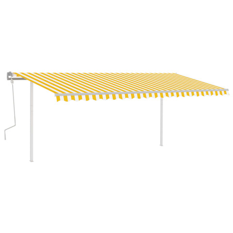 Auvent manuel rétractable avec poteaux 5x3,5 m jaune et blanc