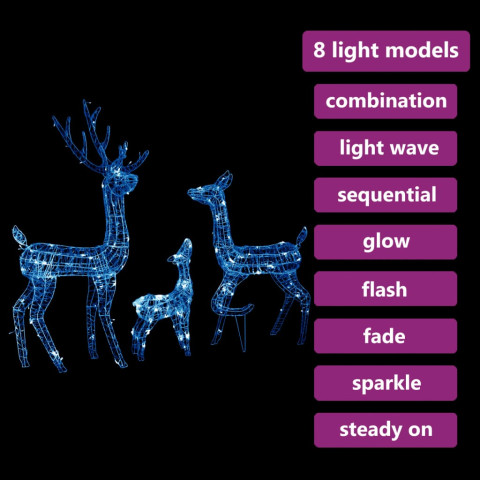 Famille de rennes de décoration Acrylique 300 LED - Couleur d'éclairage au choix