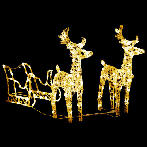 Décoration de noël rennes et traîneau 160 led 130 cm acrylique