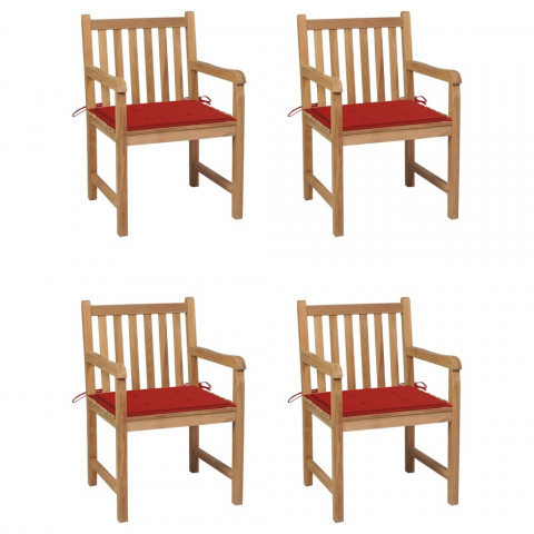 Chaises de jardin 4 pcs avec coussins teck solide - Couleur au choix