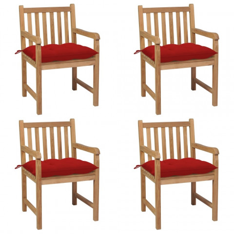 Chaises de jardin avec coussins teck solide - Couleur et nombre de places au choix