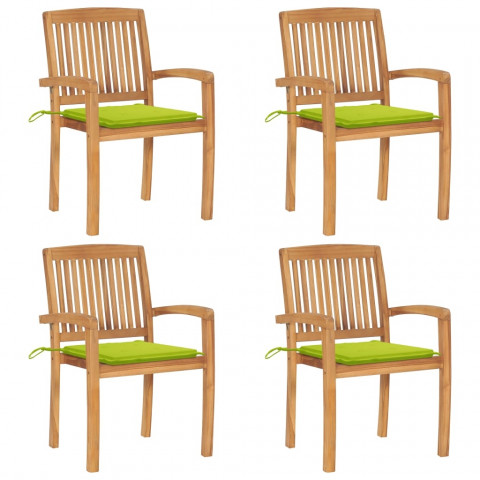 Chaises de jardin empilables avec coussins teck solide - Couleur et nombre de places au choix