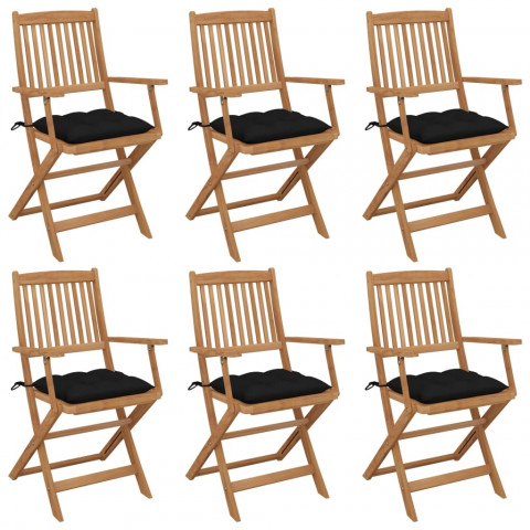 Chaises pliables de jardin avec coussins bois d'acacia - Couleur et nombre de places au choix