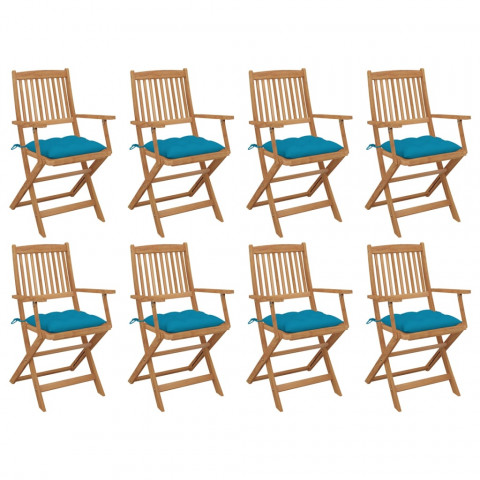 Chaises pliables d'extérieur avec coussins 8 pcs bois d'acacia bleu clair