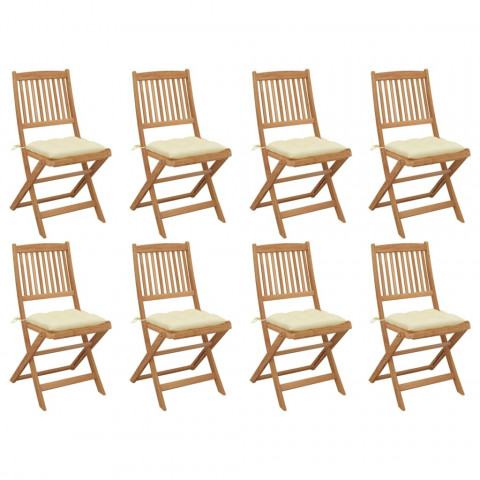 Chaises pliables d'extérieur avec coussins 8 pcs bois d'acacia - Couleur au choix