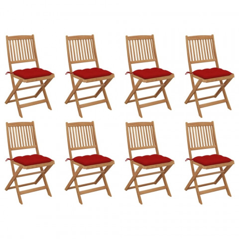 Chaises pliables d'extérieur avec coussins 8 pcs bois d'acacia - Couleur au choix