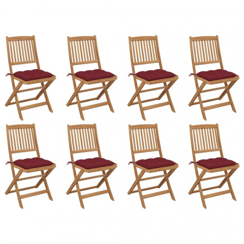 Chaises pliables d'extérieur avec coussins 8 pcs bois d'acacia - Couleur au choix