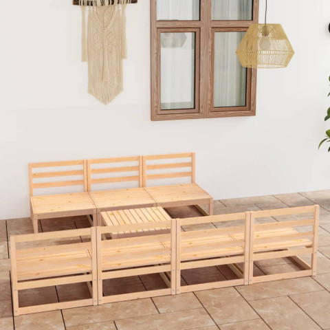 Salon de jardin 8 pcs bois de pin massif