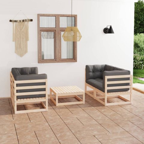 salon de jardin 5 pcs avec coussins bois de pin massif