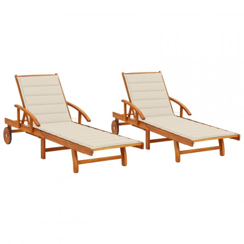 Chaises longues 2 pcs avec coussins bois d'acacia solide - Couleur au choix