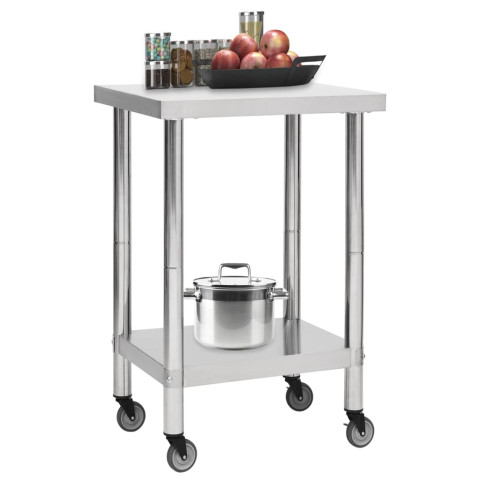 Table de travail de cuisine avec roues 60x60x85 cm inox