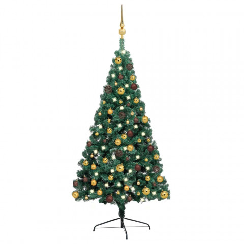  Demi-arbre de Noël artificiel avec LED et boules Vert 240 cm