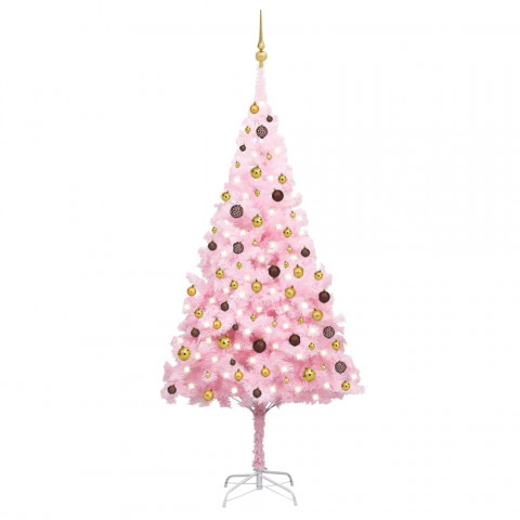  Arbre de Noël artificiel avec LED et boules Rose 240 cm PVC