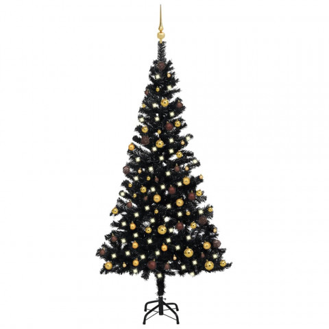 Arbre de noël artificiel avec led et boules noir 150 cm pvc