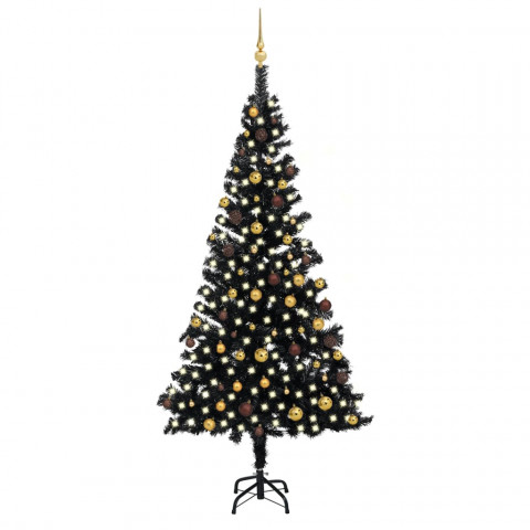  Arbre de Noël artificiel avec LED et boules Noir 240 cm PVC