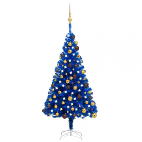 Arbre de noël artificiel avec led et boules bleu 120 cm pvc