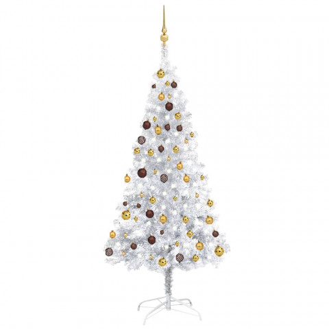 Arbre de noël artificiel avec led et boules argenté 180 cm pet