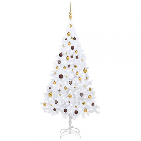  Arbre de Noël artificiel avec LED et boules Blanc 180 cm PVC