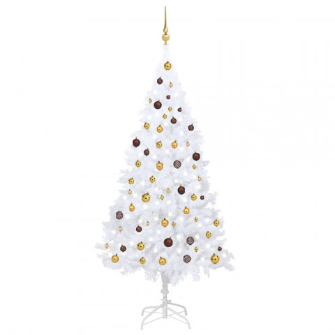  Arbre de Noël artificiel avec LED et boules Blanc 210 cm PVC