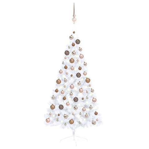 Demi-arbre de noël artificiel avec led et boules blanc 150 cm
