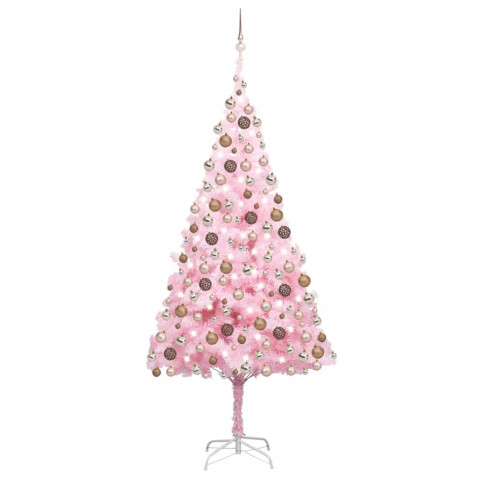  Arbre de Noël artificiel avec LED et boules Rose 210 cm PVC