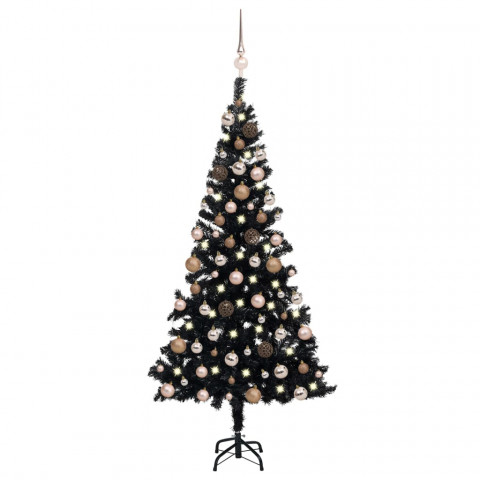  Arbre de Noël artificiel avec LED et boules Noir 120 cm PVC