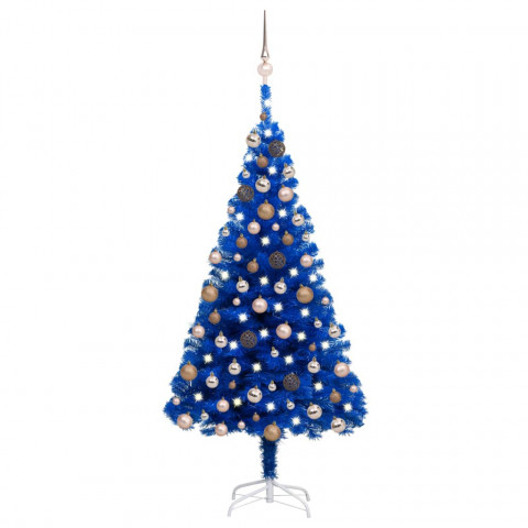 Arbre de noël artificiel avec led et boules bleu 180 cm pvc