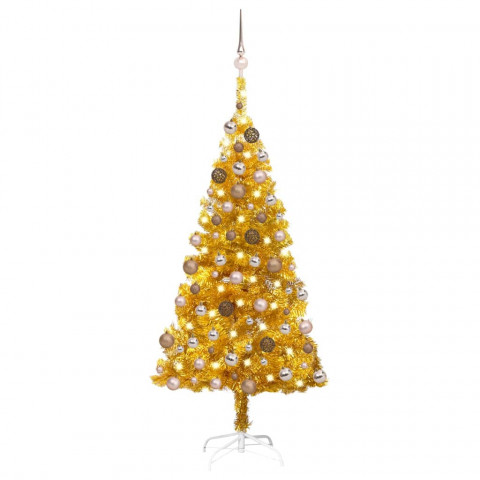  Arbre de Noël artificiel avec LED et boules Doré 150 cm PET