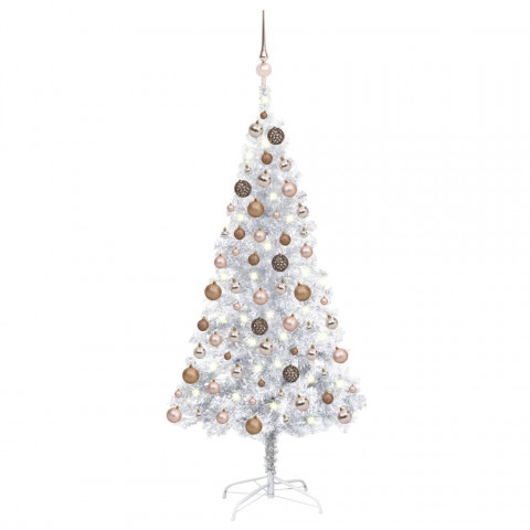  Arbre de Noël artificiel avec LED et boules Argenté 150 cm PET