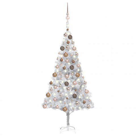 Arbre de noël artificiel avec led et boules argenté 180 cm pet