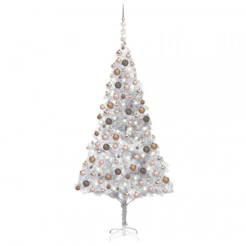 Arbre de noël artificiel avec led et boules argenté 240 cm pet