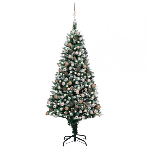  Arbre de Noël artificiel LED et boules et pommes de pin 210 cm