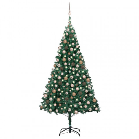 Arbre de Noël artificiel avec LED et boules Vert 210 cm PVC