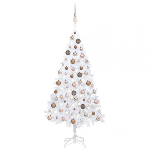  Arbre de Noël artificiel avec LED et boules Blanc 180 cm PVC