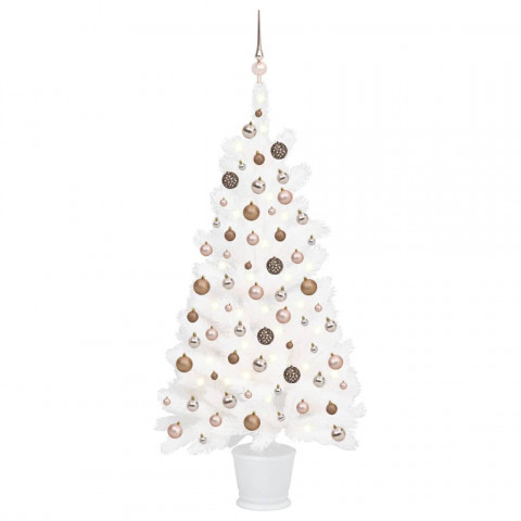  Arbre de Noël artificiel avec LED et boules Blanc 90 cm