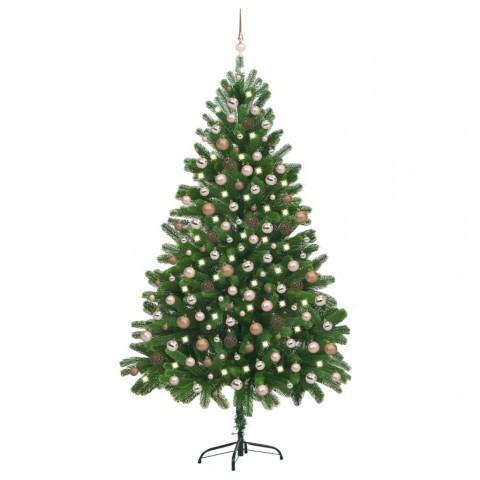  Arbre de Noël artificiel avec LED et boules 210 cm Vert