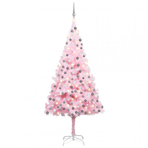  Arbre de Noël artificiel avec LED et boules Rose 210 cm PVC