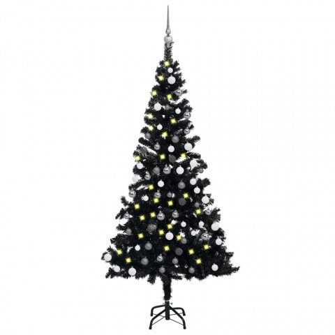  Arbre de Noël artificiel avec LED et boules Noir 180 cm PVC