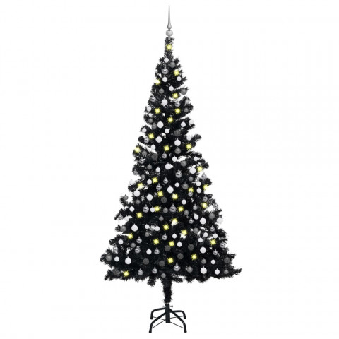  Arbre de Noël artificiel avec LED et boules Noir 210 cm PVC